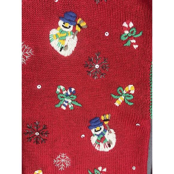 VTG NutCracker Christmas Cardigan Sweater Womens M Red Snowman Embroidered 90s - Picture 7 of 10